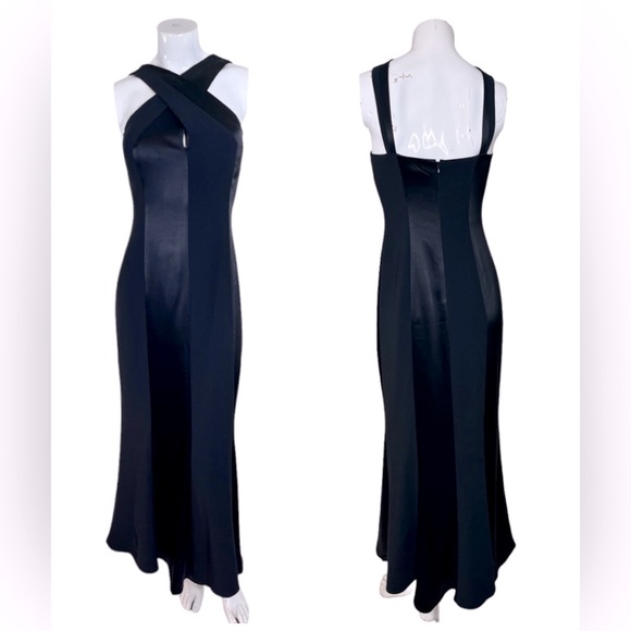 RARE St John Couture Black Crepe Satin Halter Wrap Neck Formal Slip Dress Sz 2/4 - Picture 3 of 12